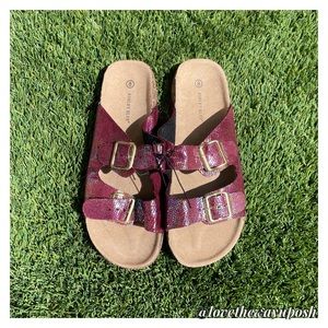 (FINAL💲) Ashley Blue Double Buckle Slides